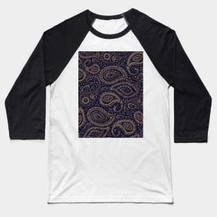Pretty Gold Bohemian Art Paisley Floral Pattern Gradient Beige and Brown on Navy Blue Baseball T-Shirt